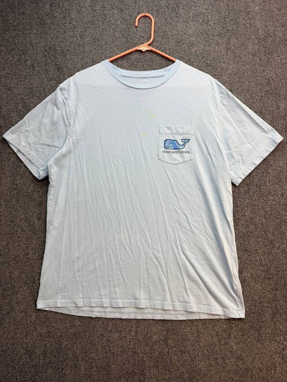 Vineyard Vines Mens L Light Blue Whale Logo Pocket T Shirt Cotton Stains